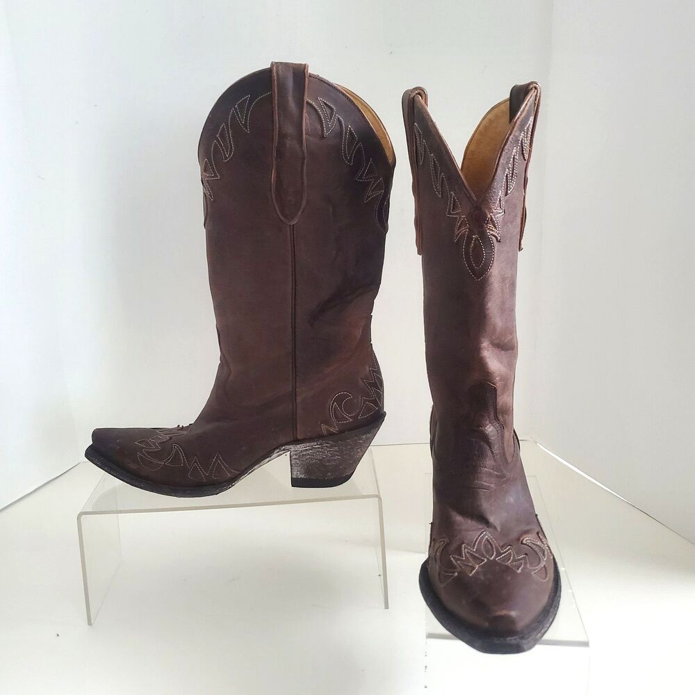 Cavender's Women's Cowboy Boots 6B Brown Leather Snip Toe Western Embroidery